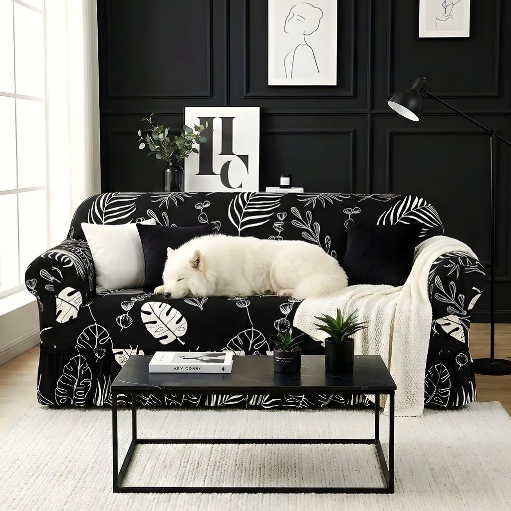 Housse de canapé élastique universelle, motifs noirs