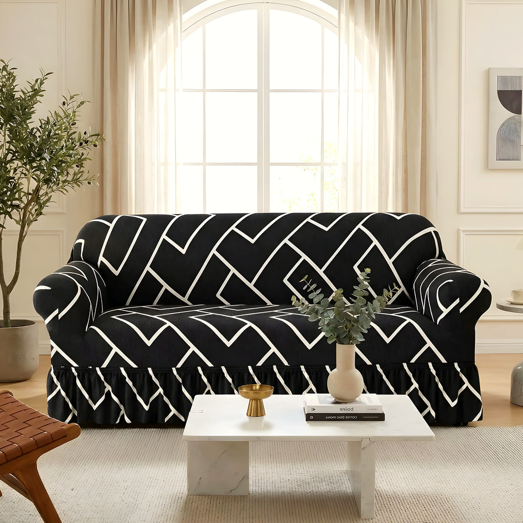 Housse de canapé élastique universelle, motifs noirs
