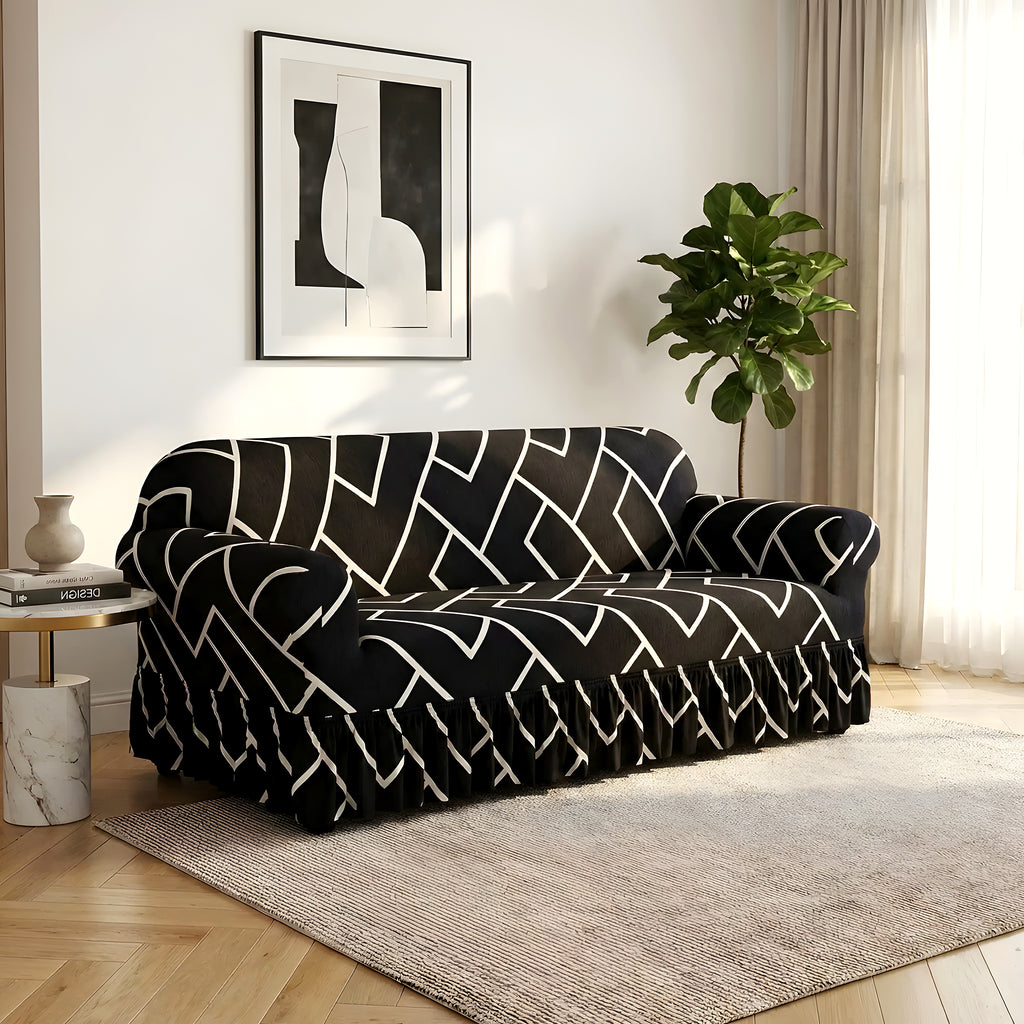Housse de canapé élastique universelle, motifs noirs