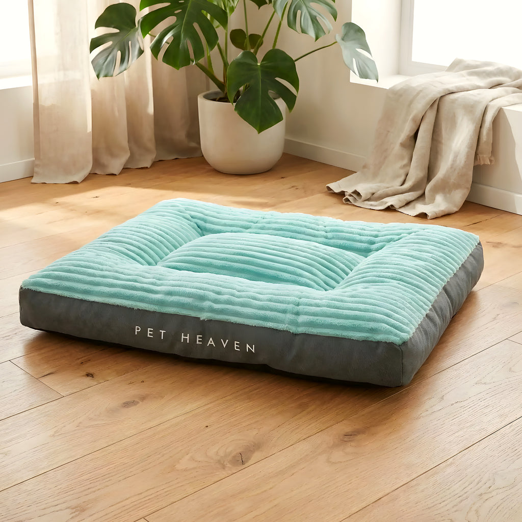Housse de rechange en velours vert et gris pour lit de chien