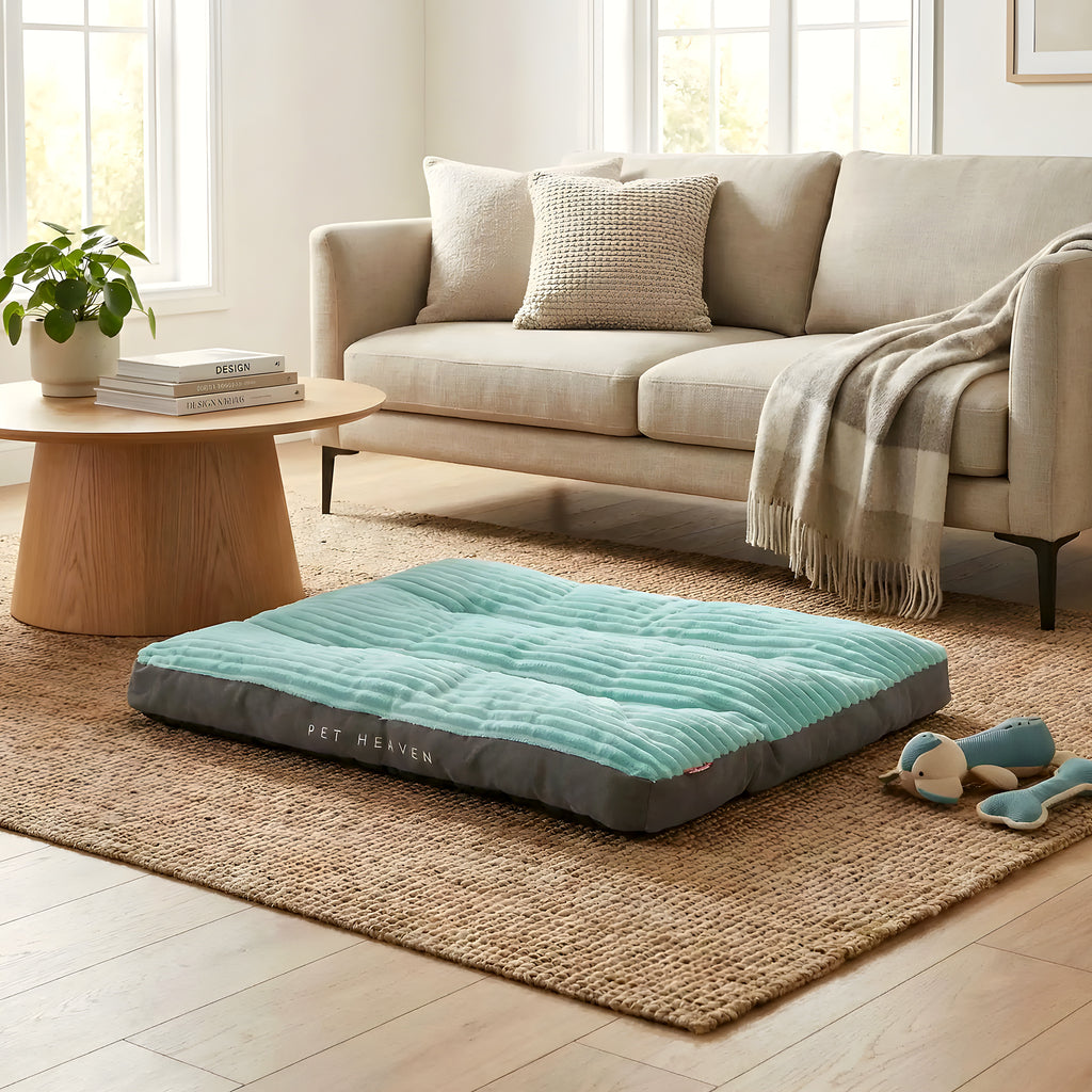 Housse de rechange en velours vert et gris pour lit de chien