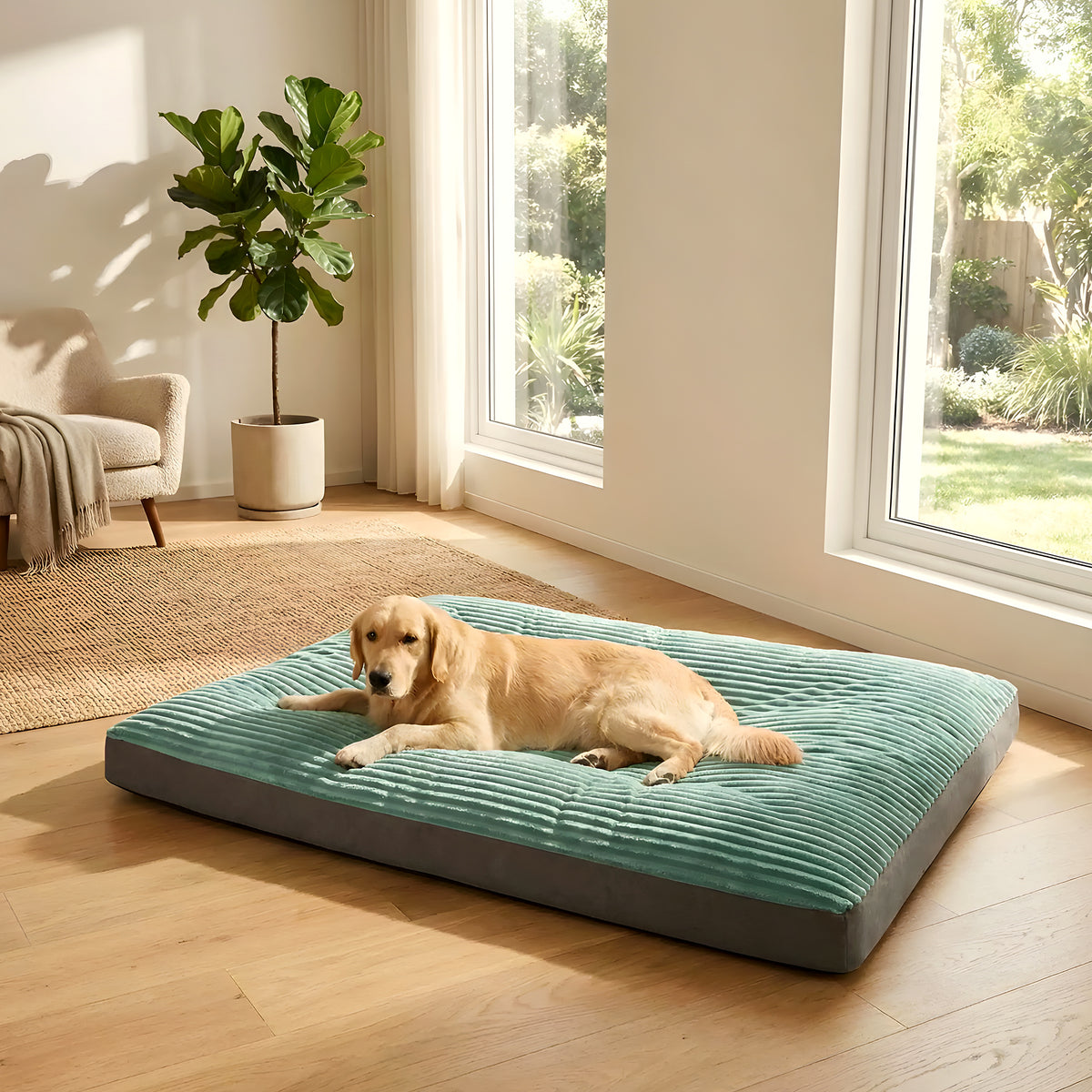 Housse de rechange en velours vert et gris pour lit de chien