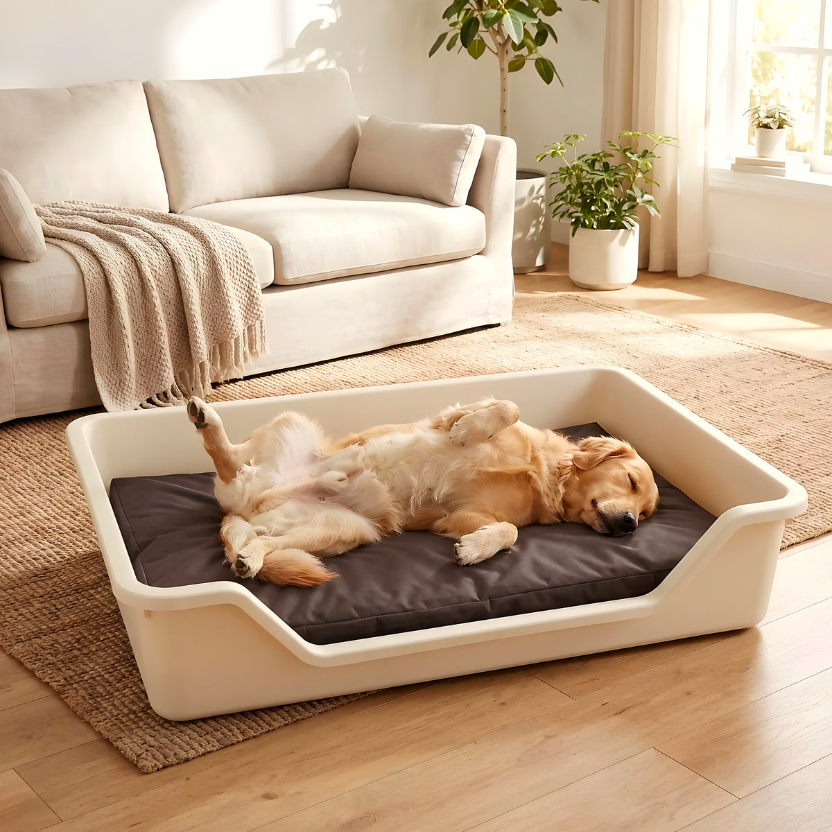 Housse imperméable marron pour coussin de chien, 5 tailles