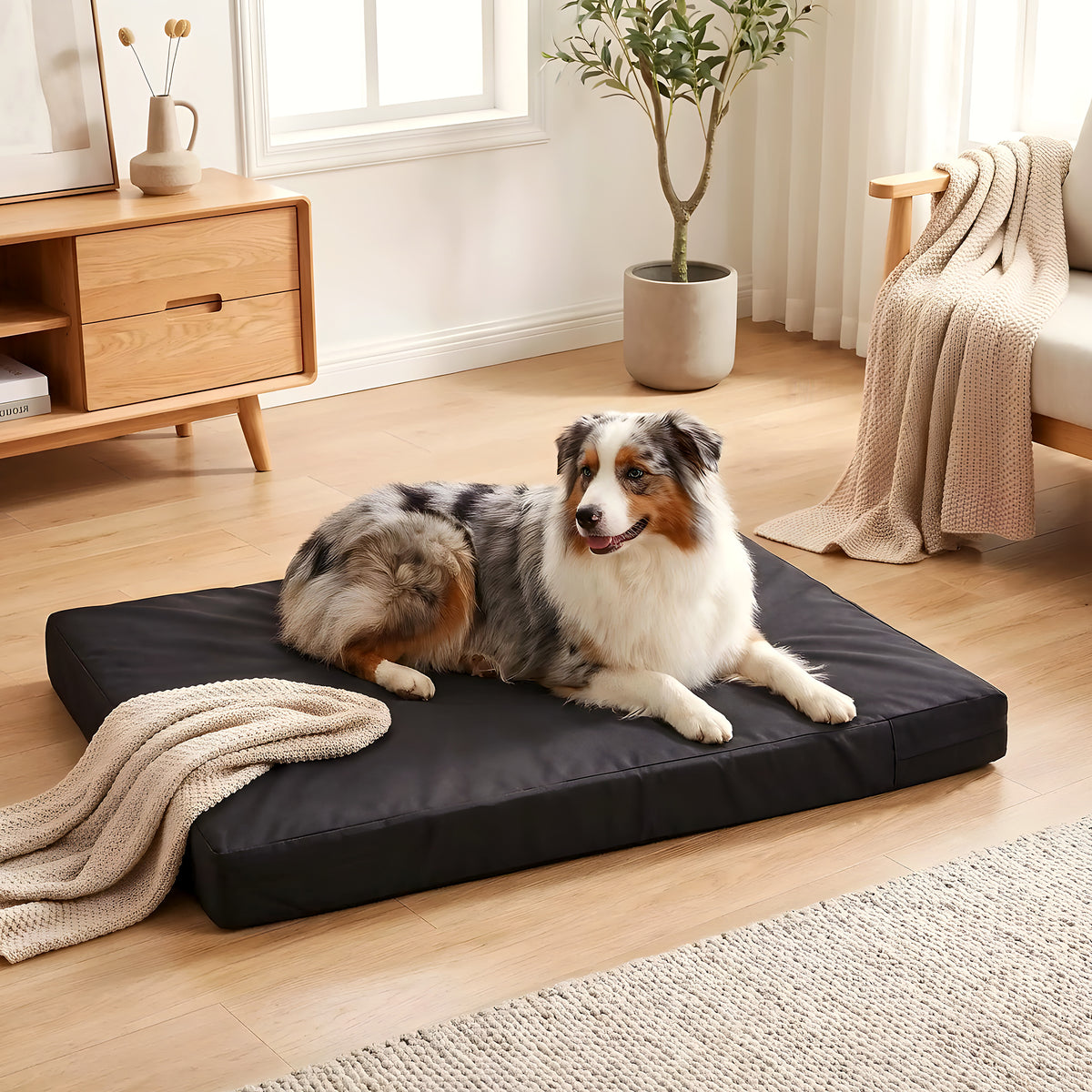Housse imperméable noire pour coussin de chien, 5 tailles