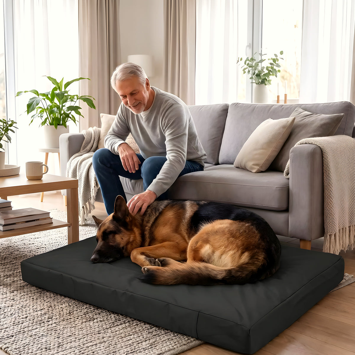 Housse imperméable noire pour coussin de chien, 5 tailles