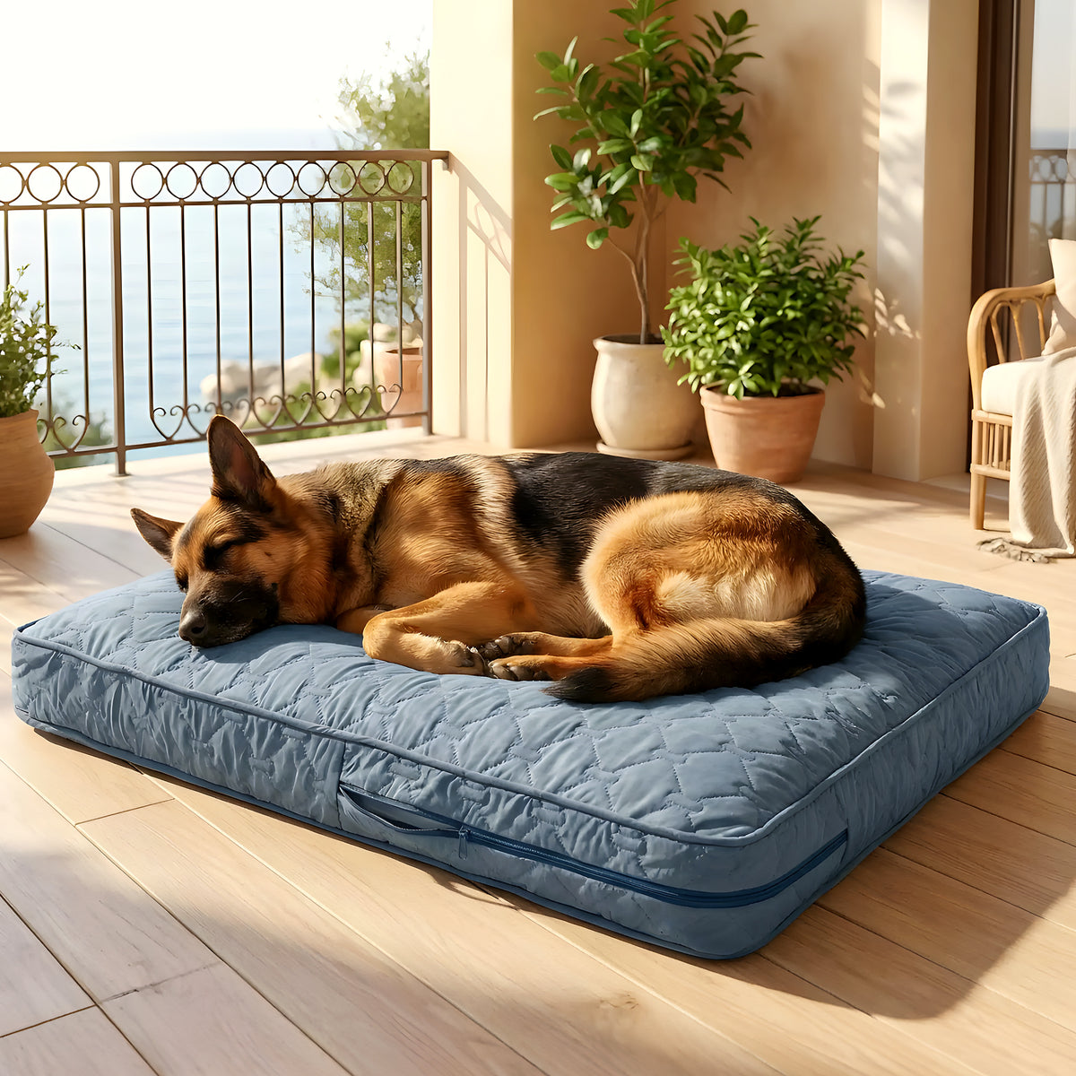 Housse matelassée imperméable en lin pour coussin de chien