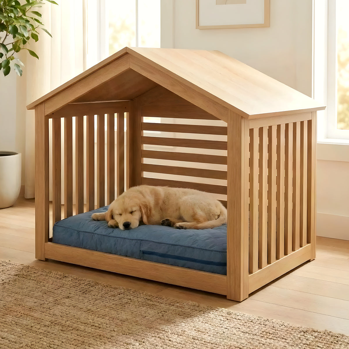 Housse matelassée imperméable en lin pour coussin de chien