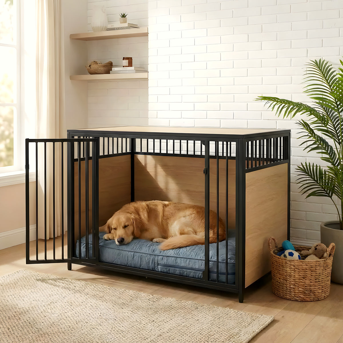 Housse matelassée imperméable en lin pour coussin de chien