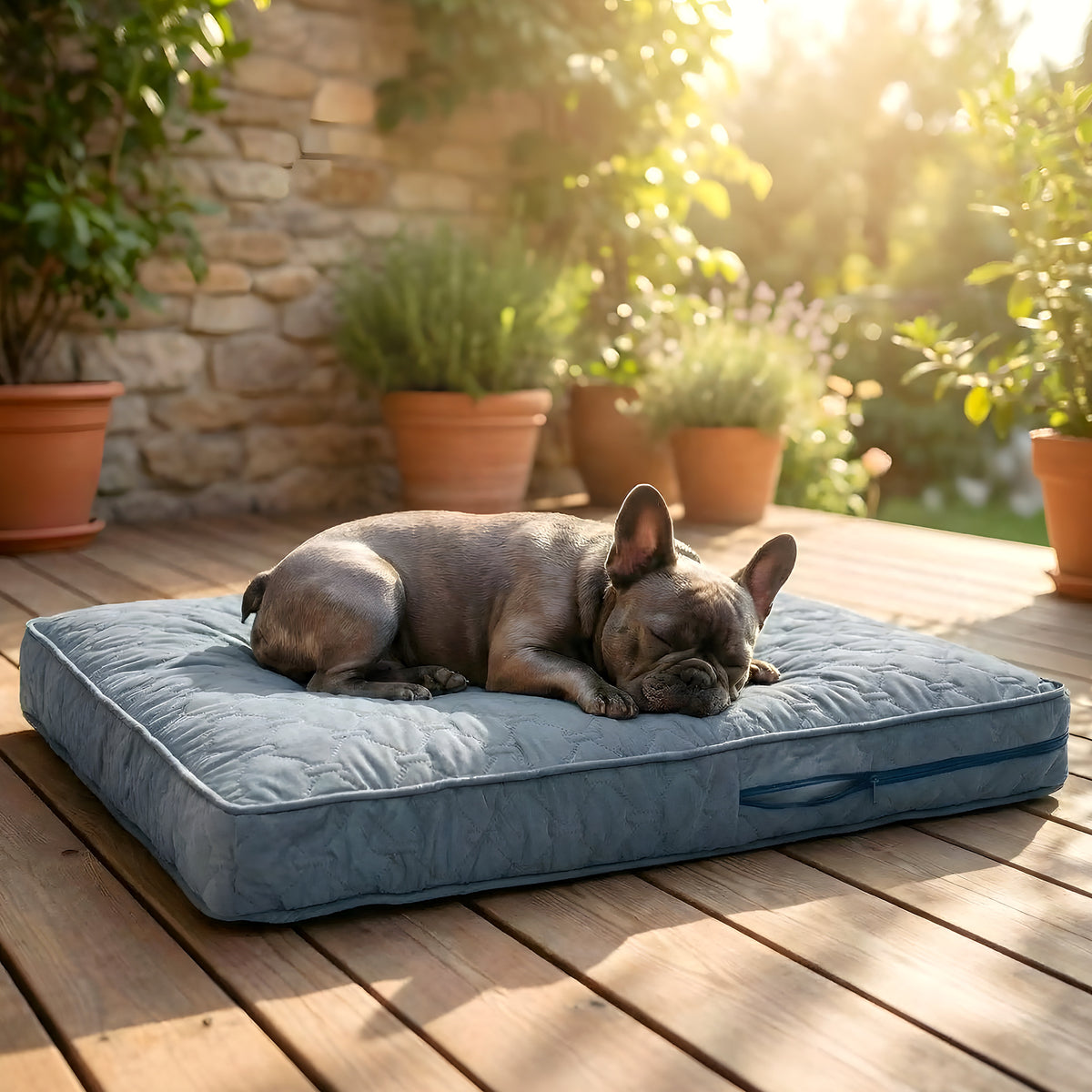 Housse matelassée imperméable en lin pour coussin de chien