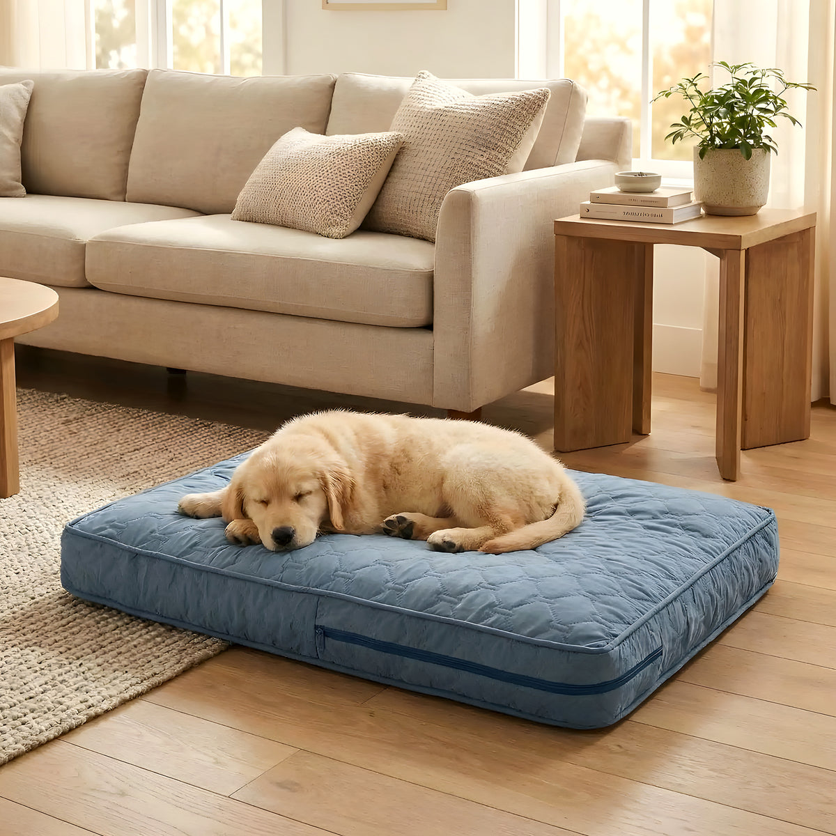 Housse matelassée imperméable en lin pour coussin de chien