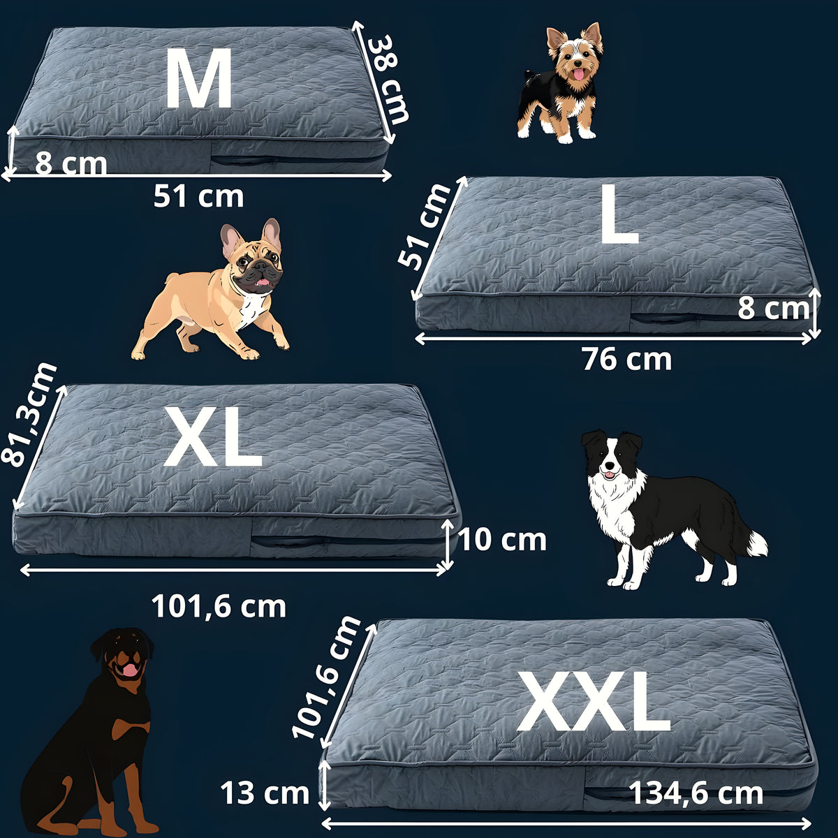 Housse matelassée imperméable en lin pour coussin de chien