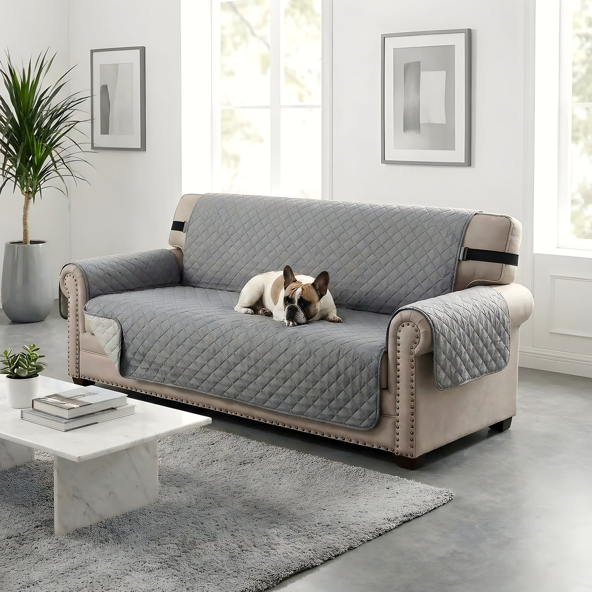 Housse protège-canapé imperméable noire, beige ou grise