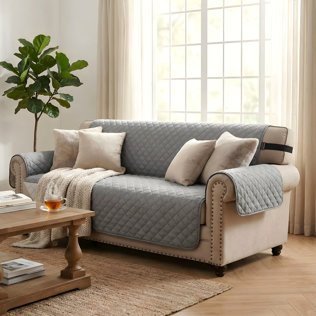 Housse protège-canapé imperméable noire, beige ou grise