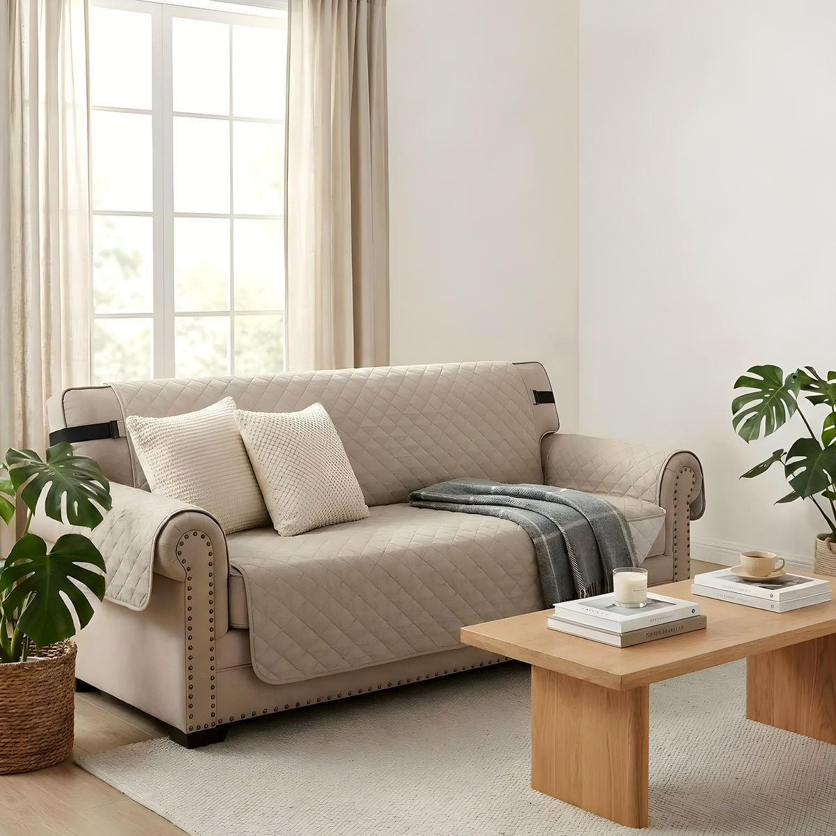 Housse protège-canapé imperméable noire, beige ou grise