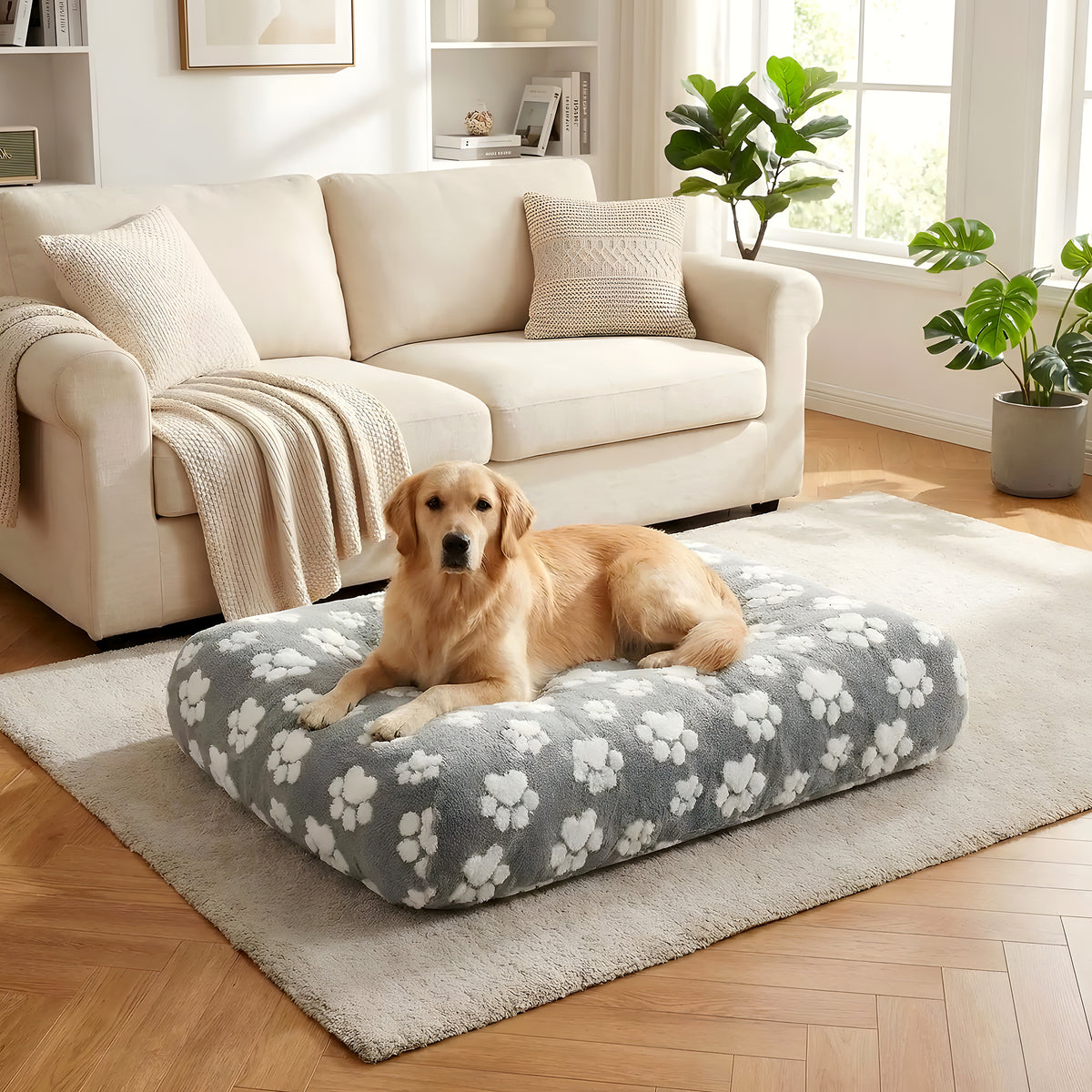 Housse universelle élastique motif pattes pour lit de chien