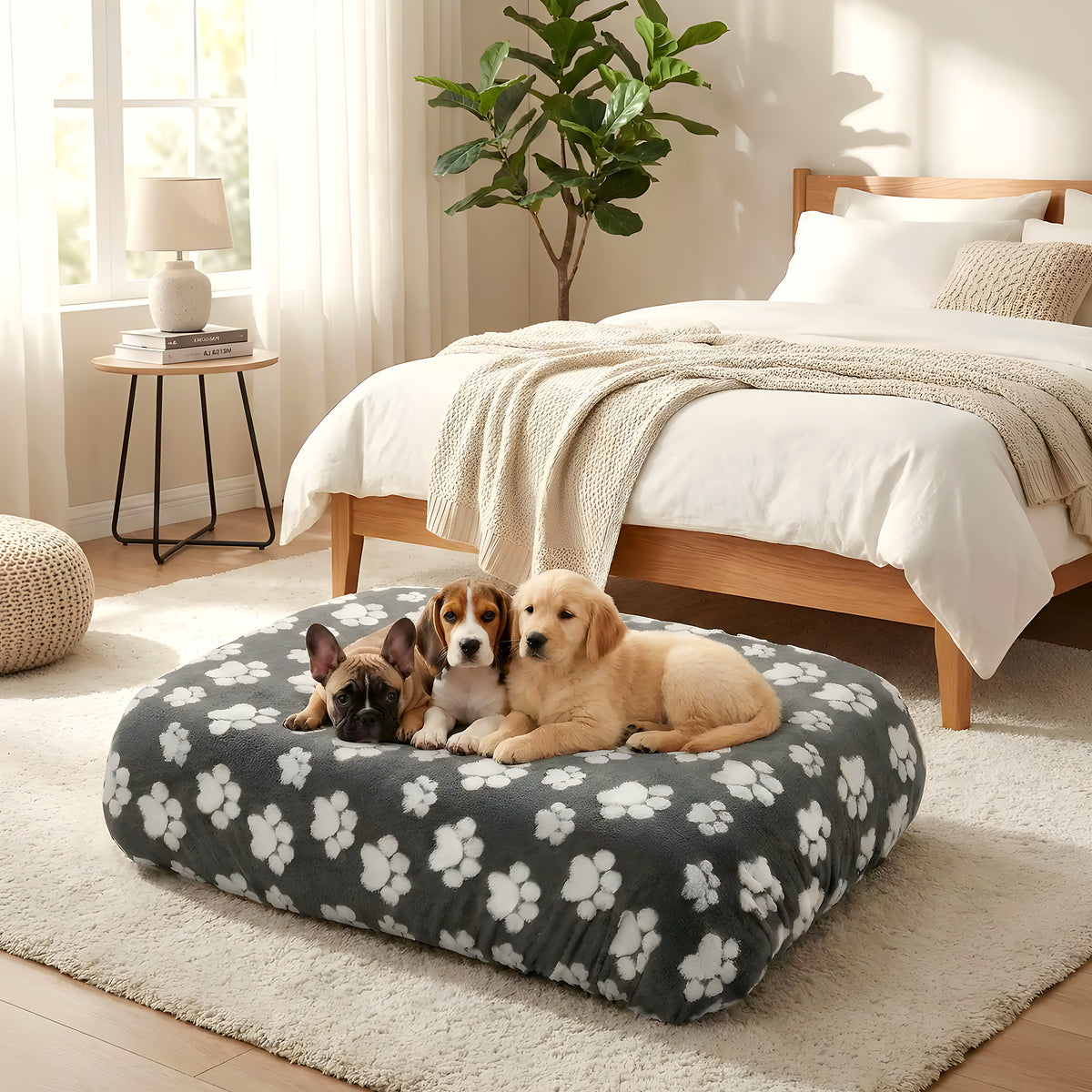 Housse universelle élastique motif pattes pour lit de chien
