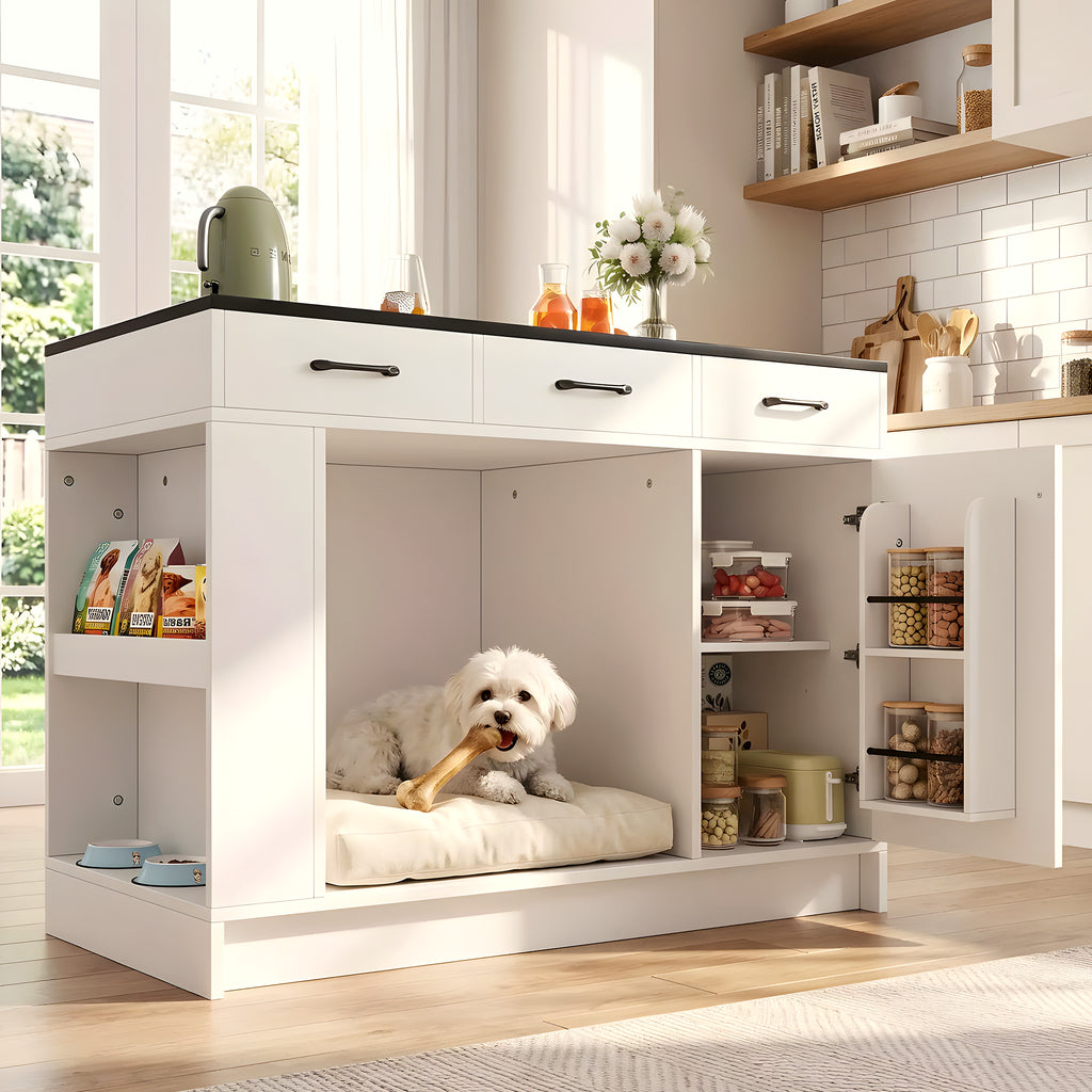 Îlot de cuisine avec niche pour chien intégrée