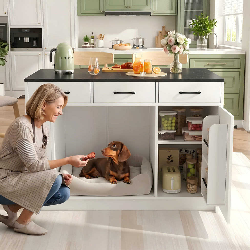 Îlot de cuisine avec niche pour chien intégrée