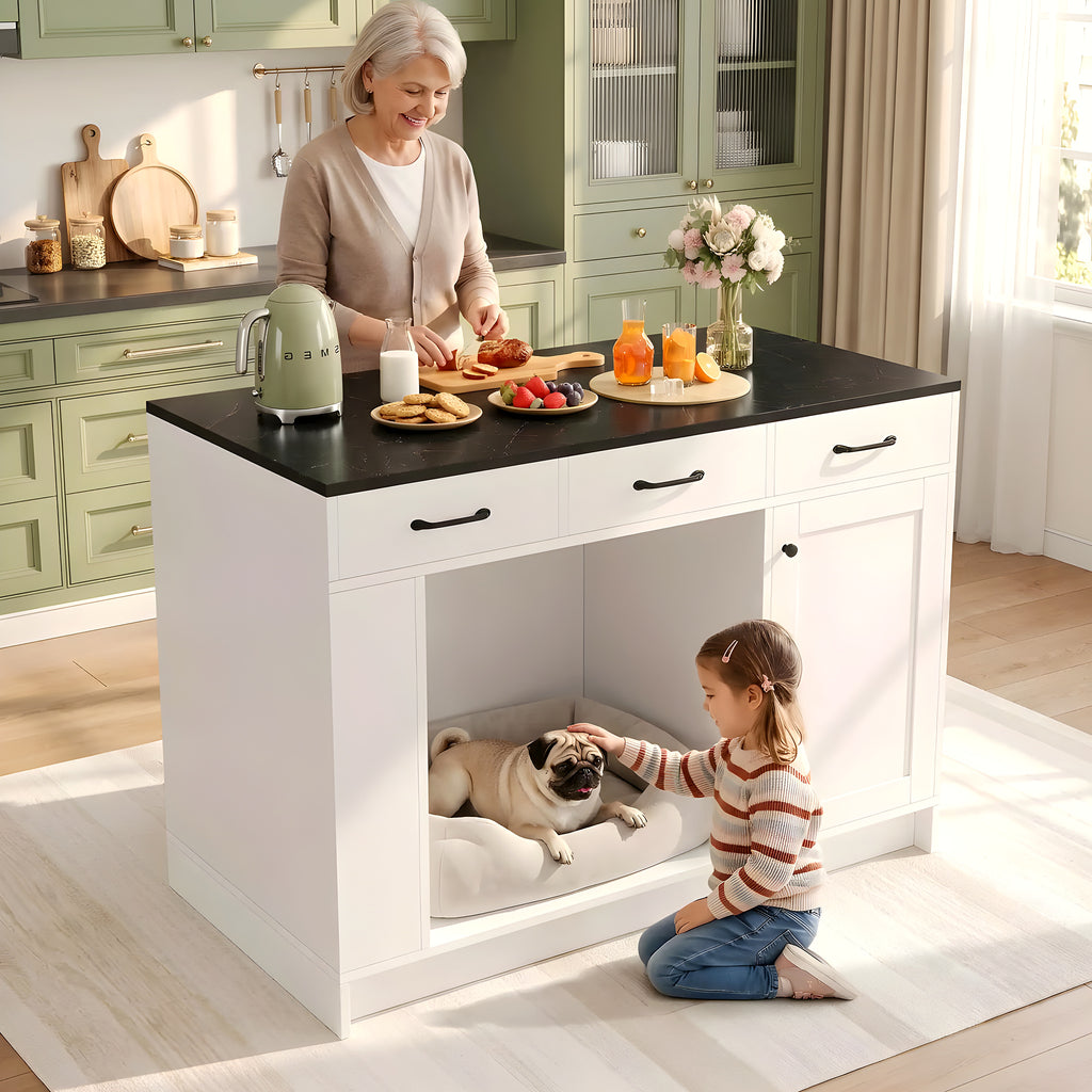 Îlot de cuisine avec niche pour chien intégrée