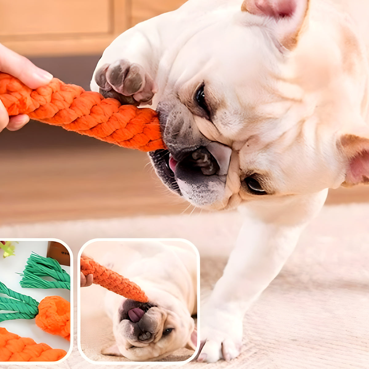 Jouet carotte à tirer en coton pour chien