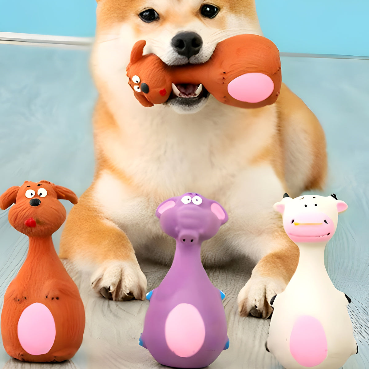 Jouet couineur en caoutchouc naturel pour chiot, 3 animaux