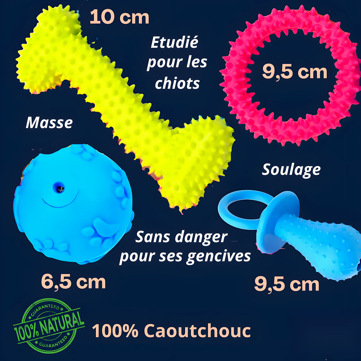 Jouets de dentition en caoutchouc pour chiot, lot de 3 ou 4