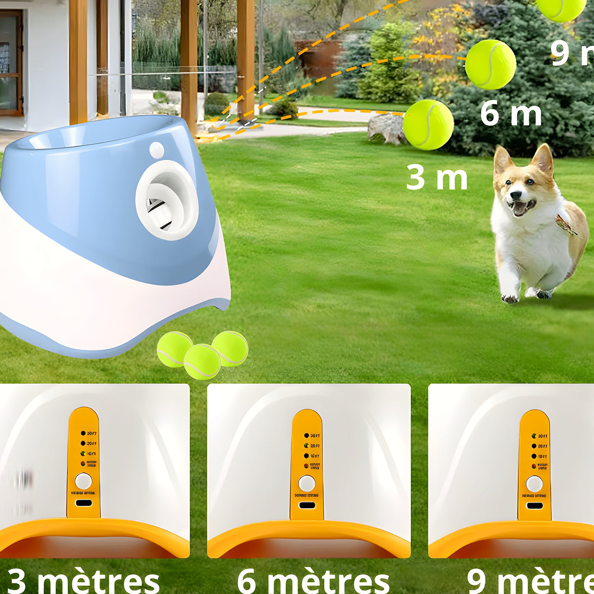 Lanceur de balles automatique bleu à batterie rechargeable