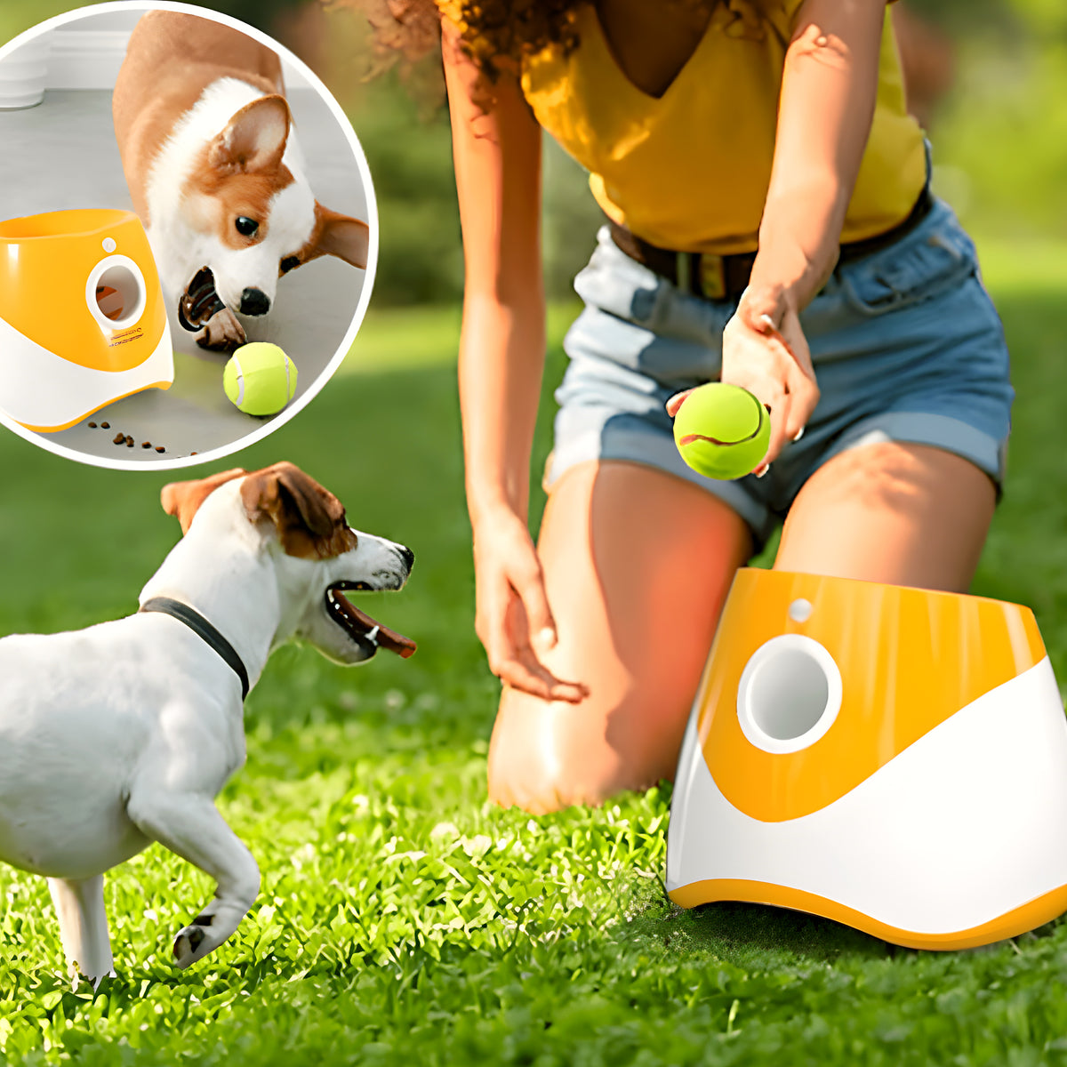 Lanceur de balles automatique orange pour petit chien