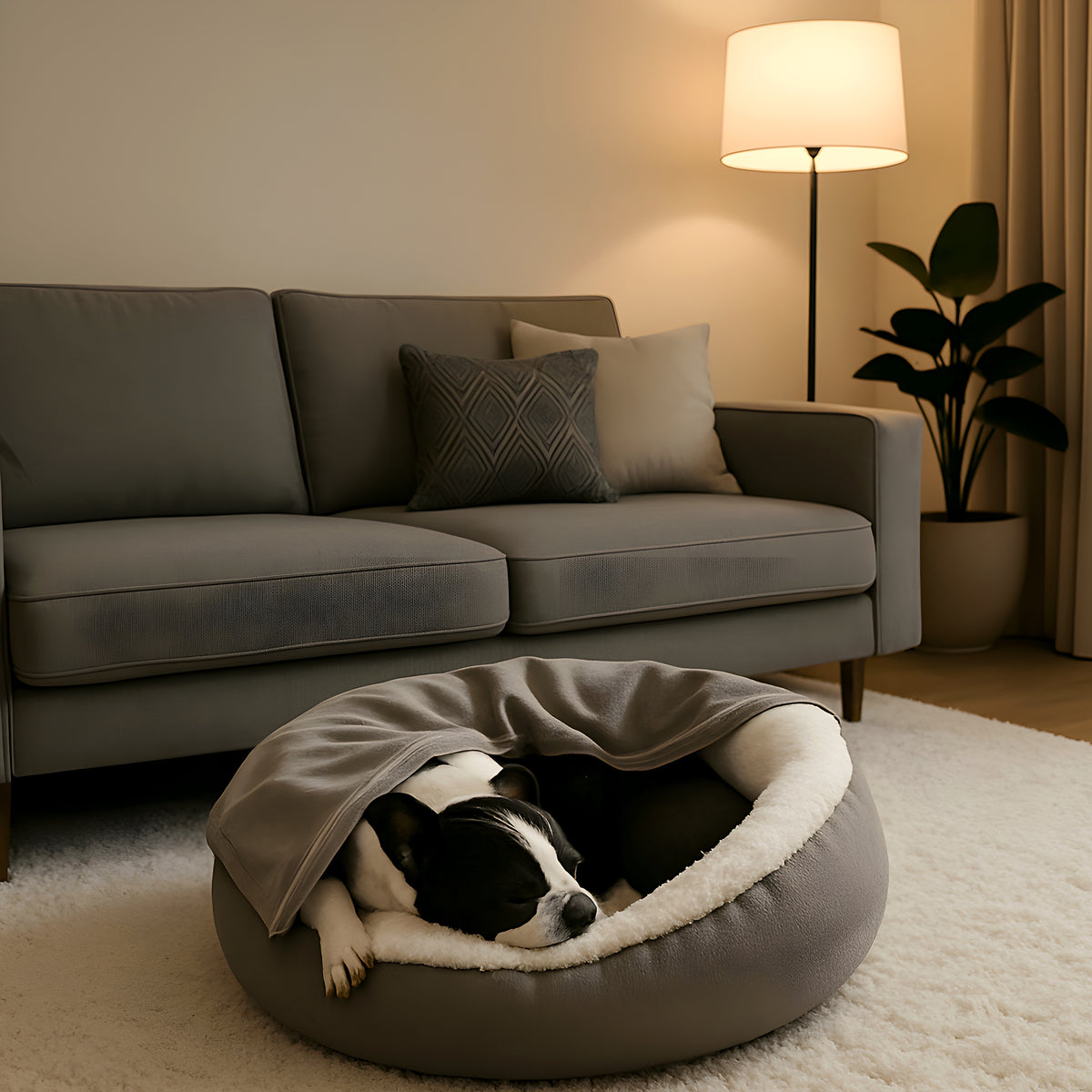 Lit beignet avec couverture intégrée pour petit chien