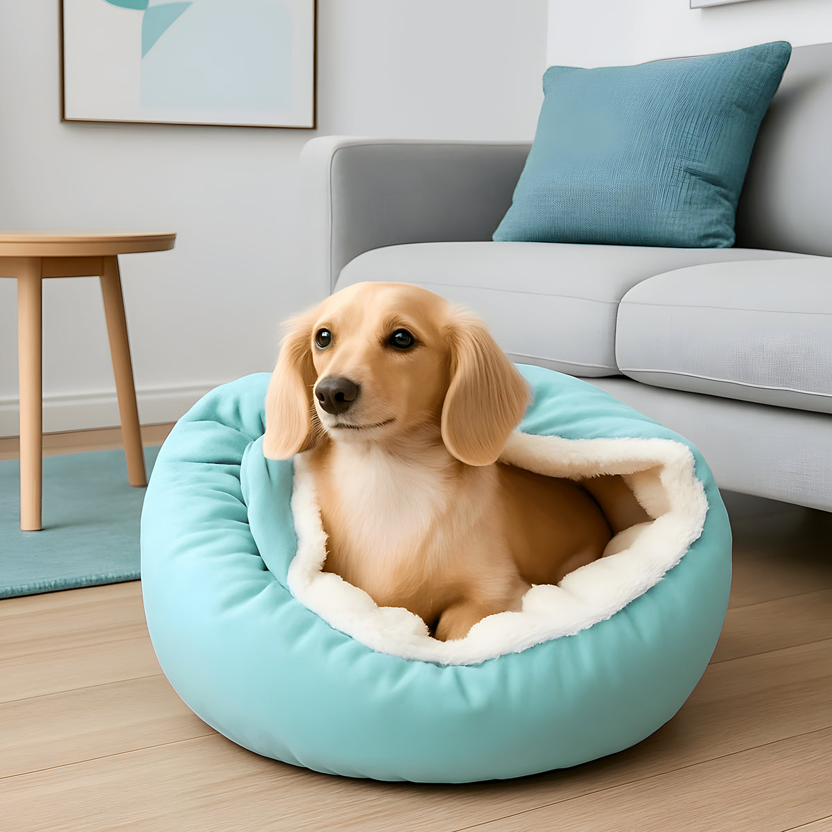 Lit beignet avec couverture intégrée pour petit chien