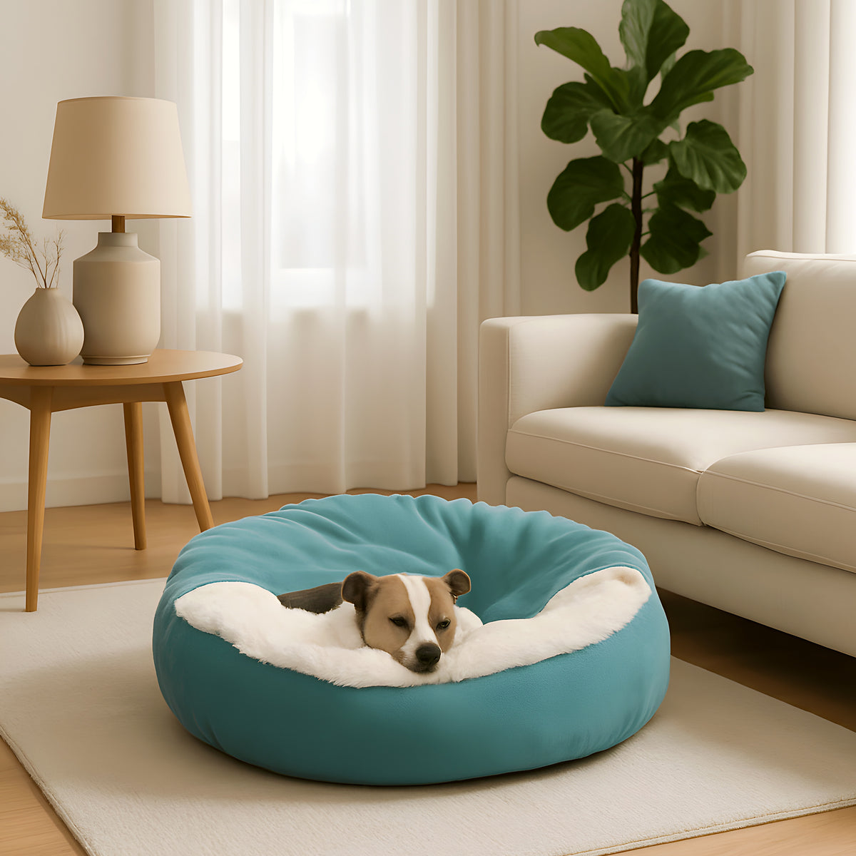 Lit beignet avec couverture intégrée pour petit chien