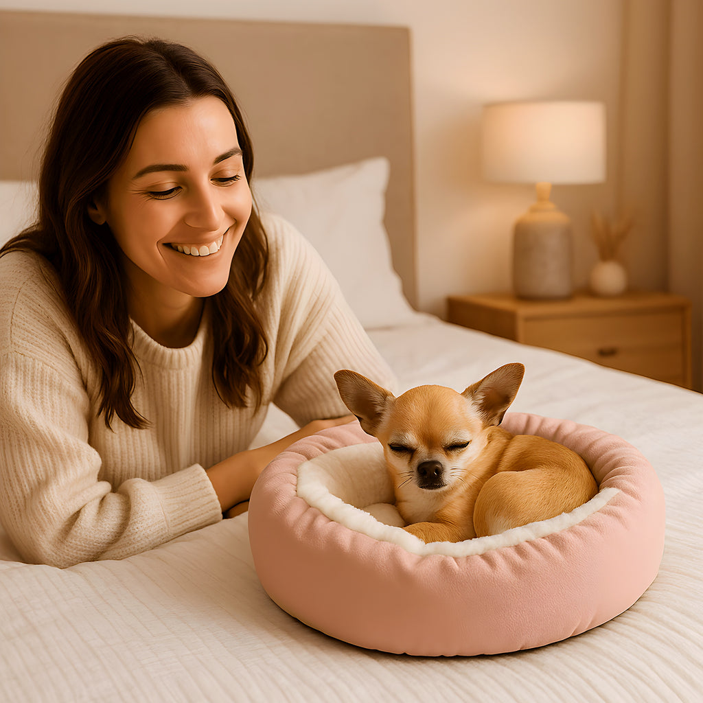Lit beignet avec couverture intégrée pour petit chien