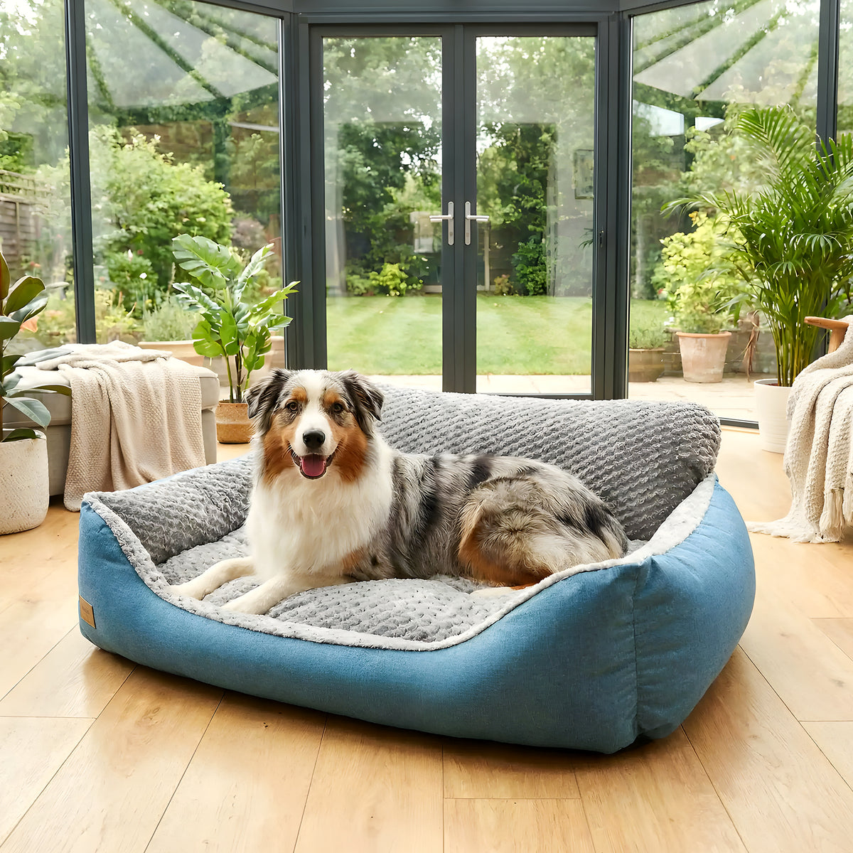 Lit canapé cyan déhoussable pour chien, 4 tailles