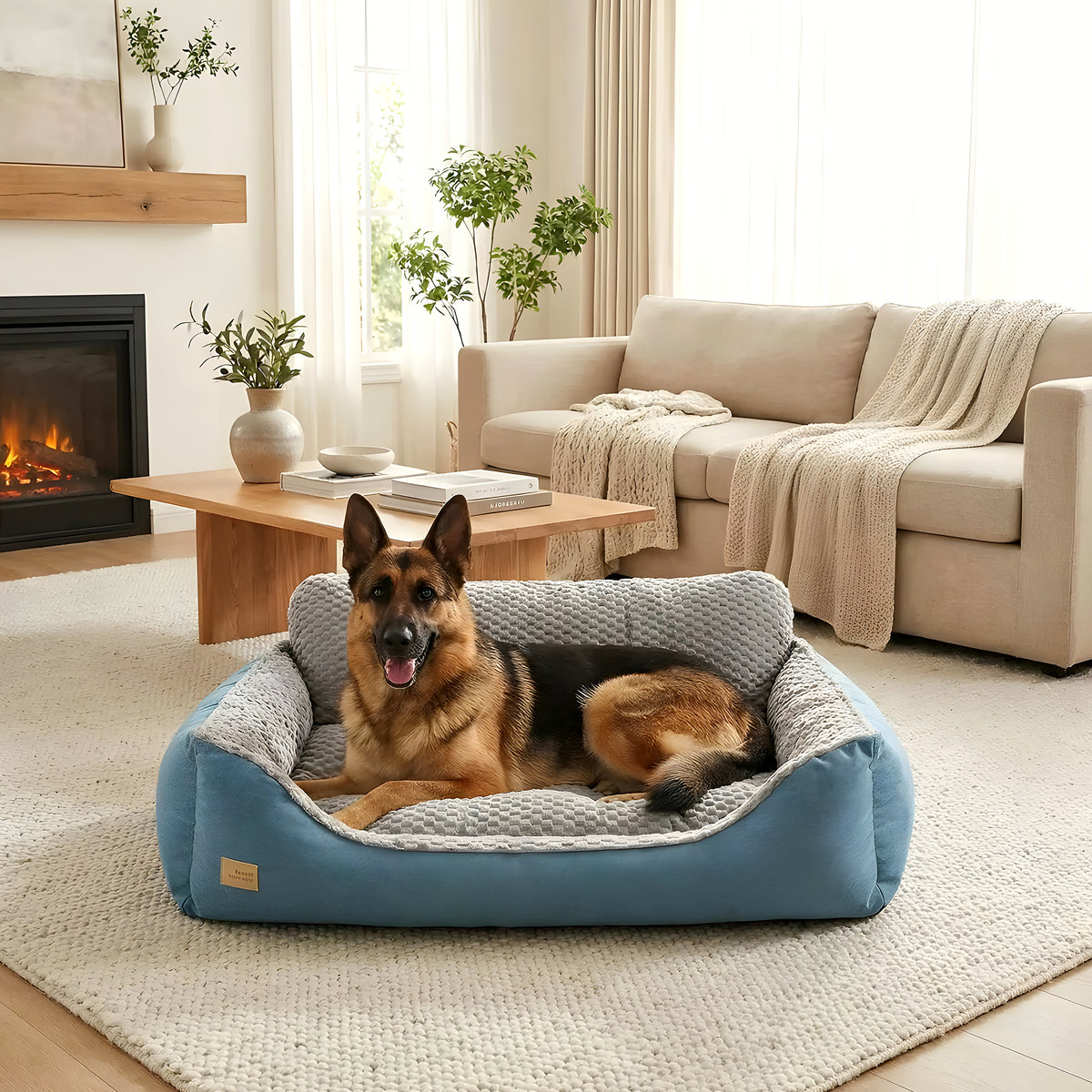 Lit canapé cyan déhoussable pour chien, 4 tailles