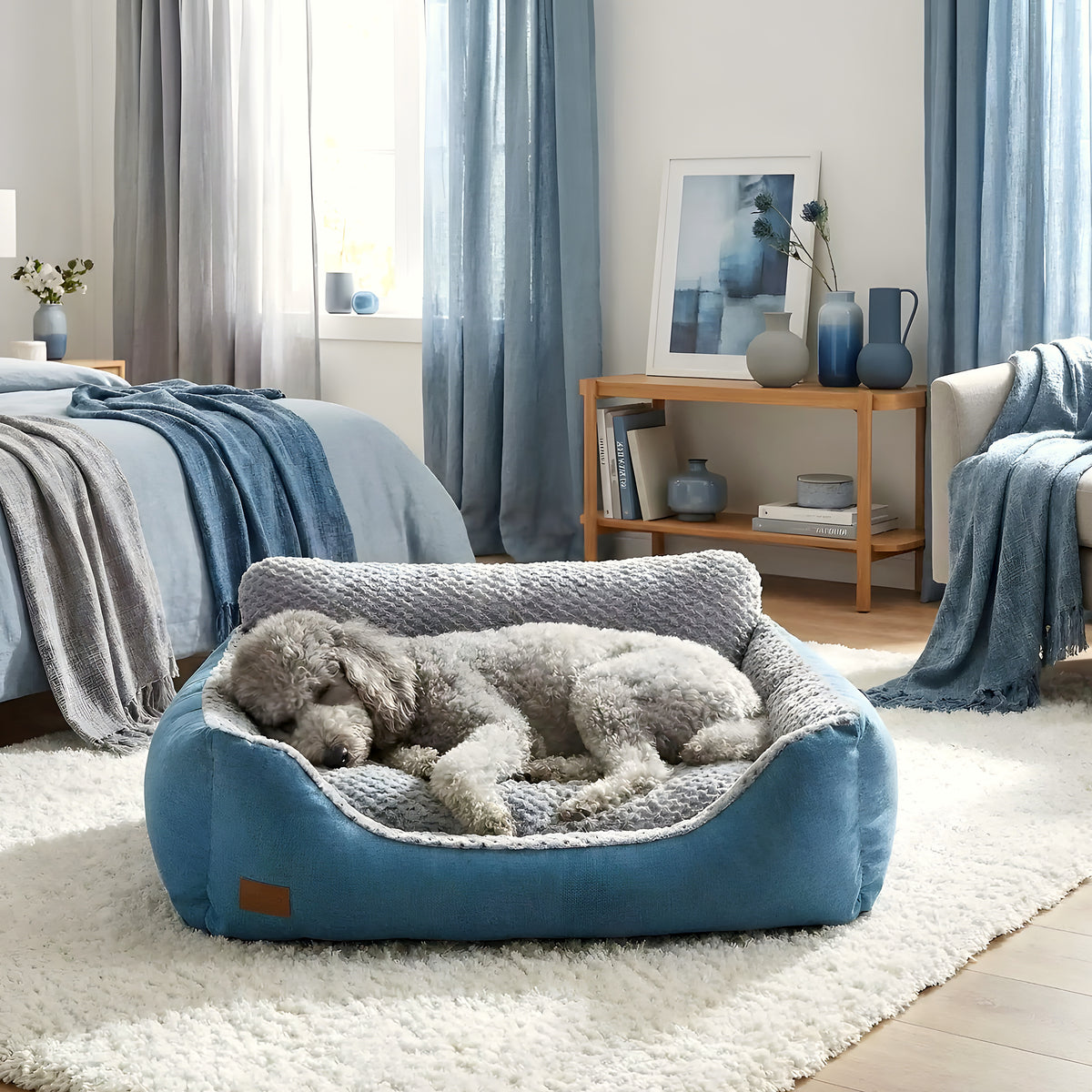 Lit canapé cyan déhoussable pour chien, 4 tailles