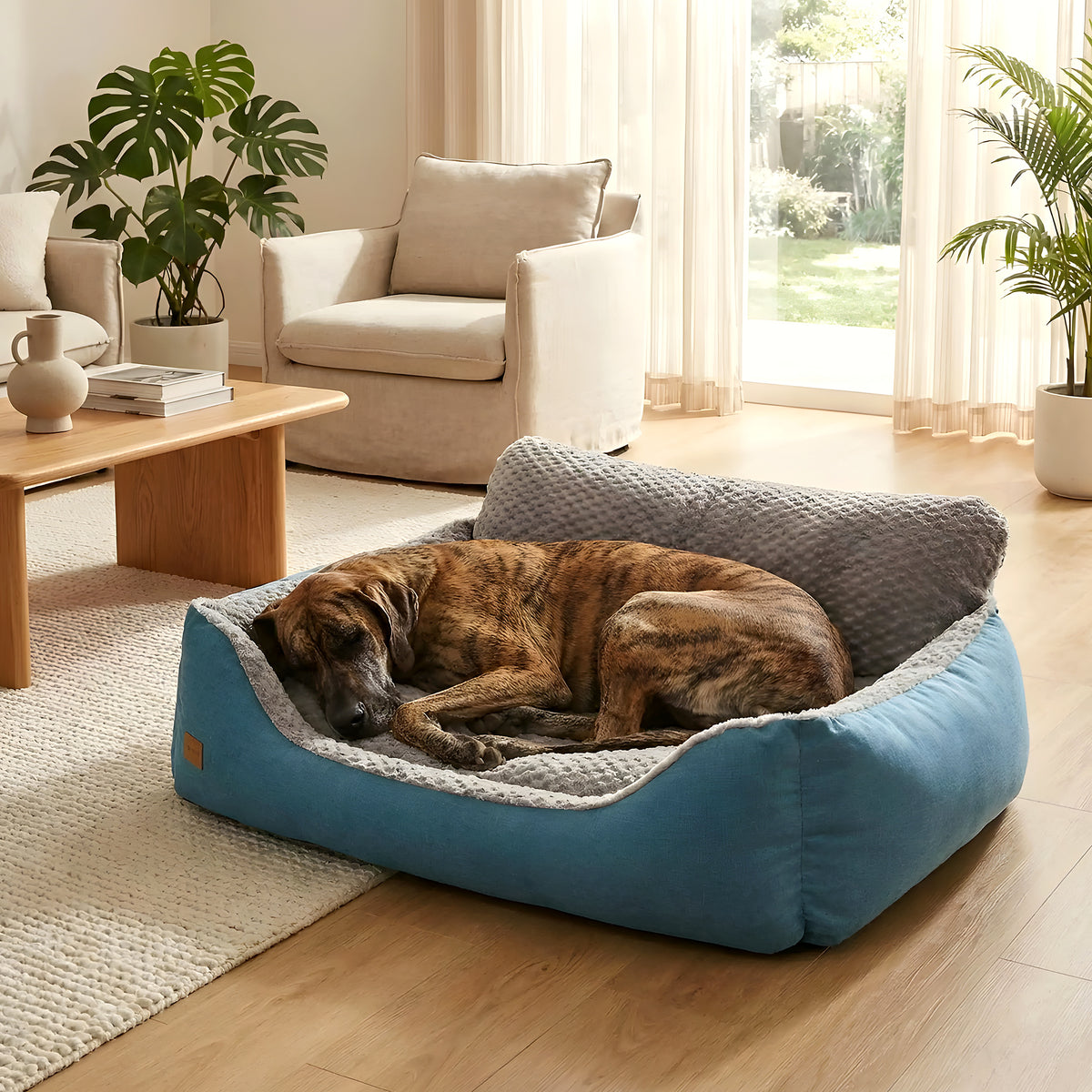 Lit canapé cyan déhoussable pour chien, 4 tailles