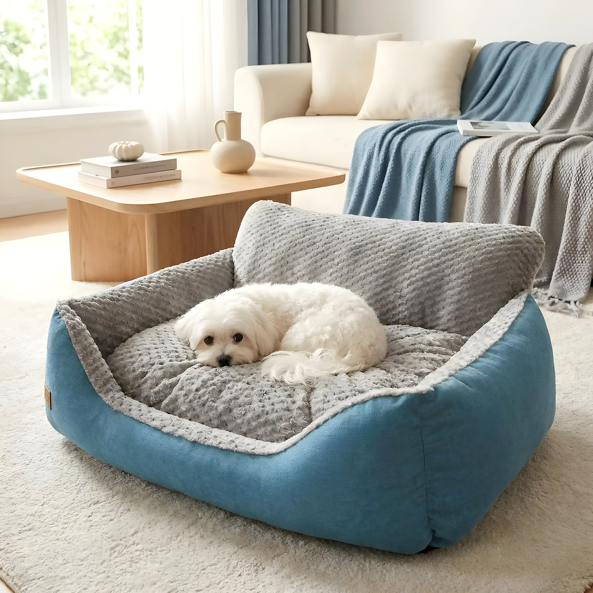 Lit canapé cyan déhoussable pour chien, 4 tailles