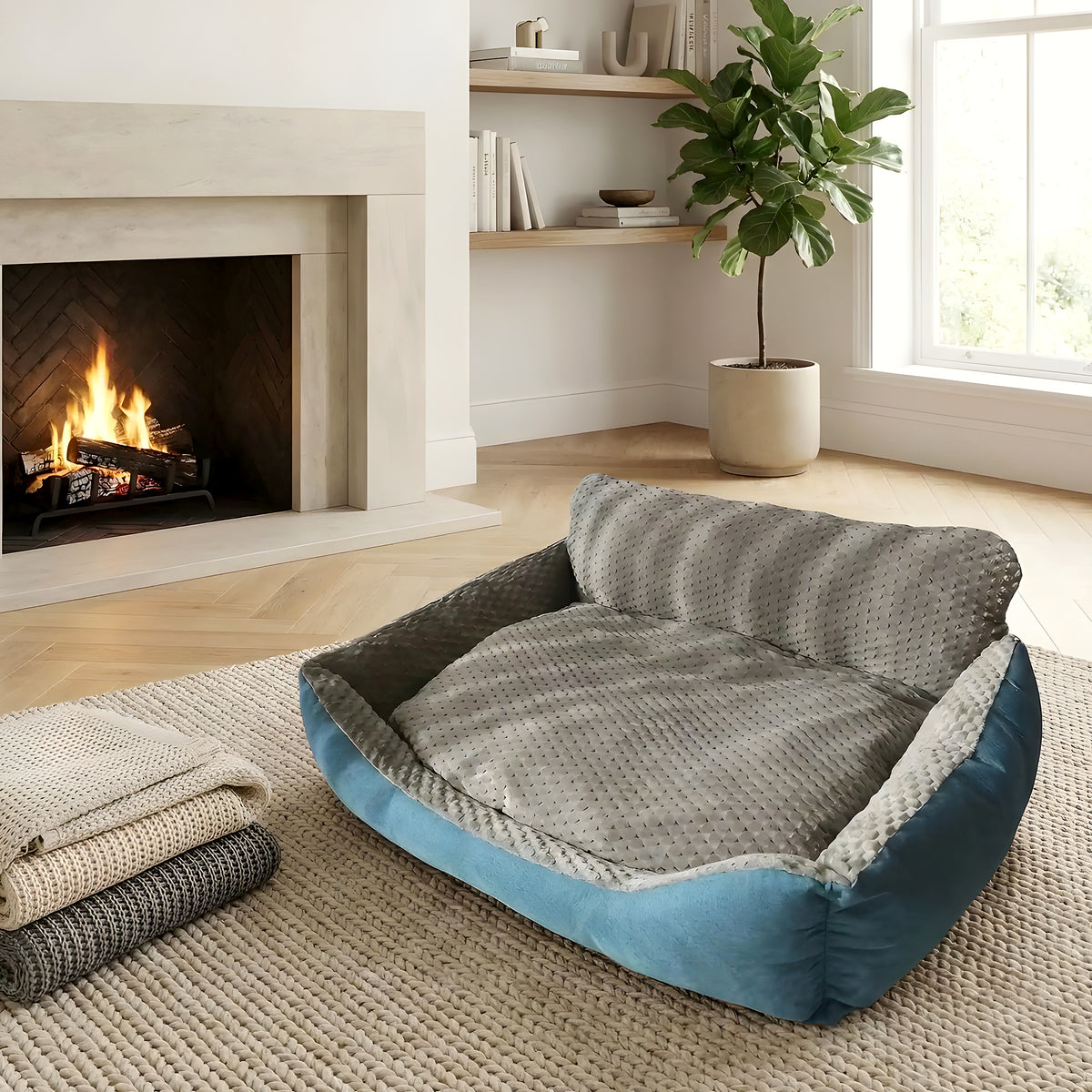 Lit canapé cyan déhoussable pour chien, 4 tailles