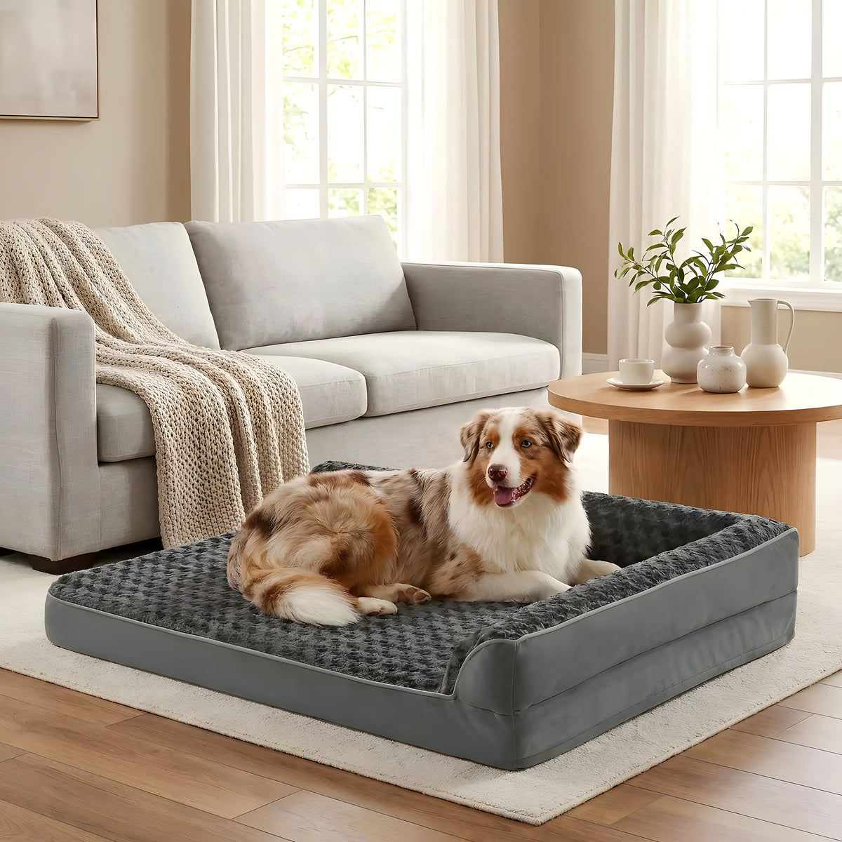 Lit-canapé orthopédique pelucheux pour chien, 3 tailles