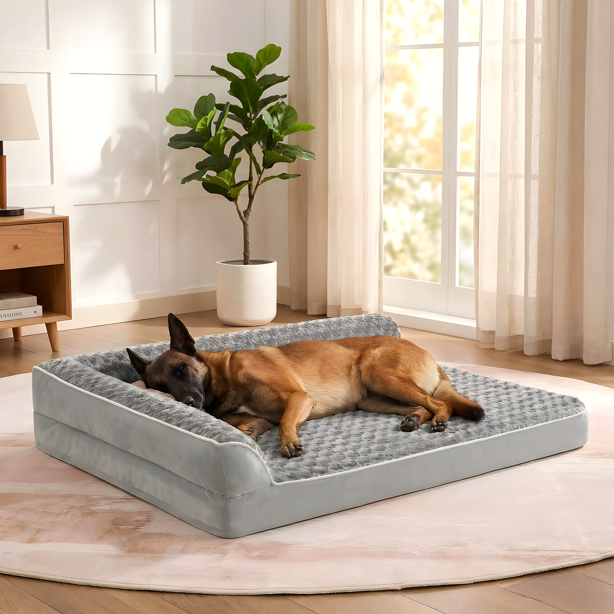 Lit-canapé orthopédique pelucheux pour chien, 3 tailles
