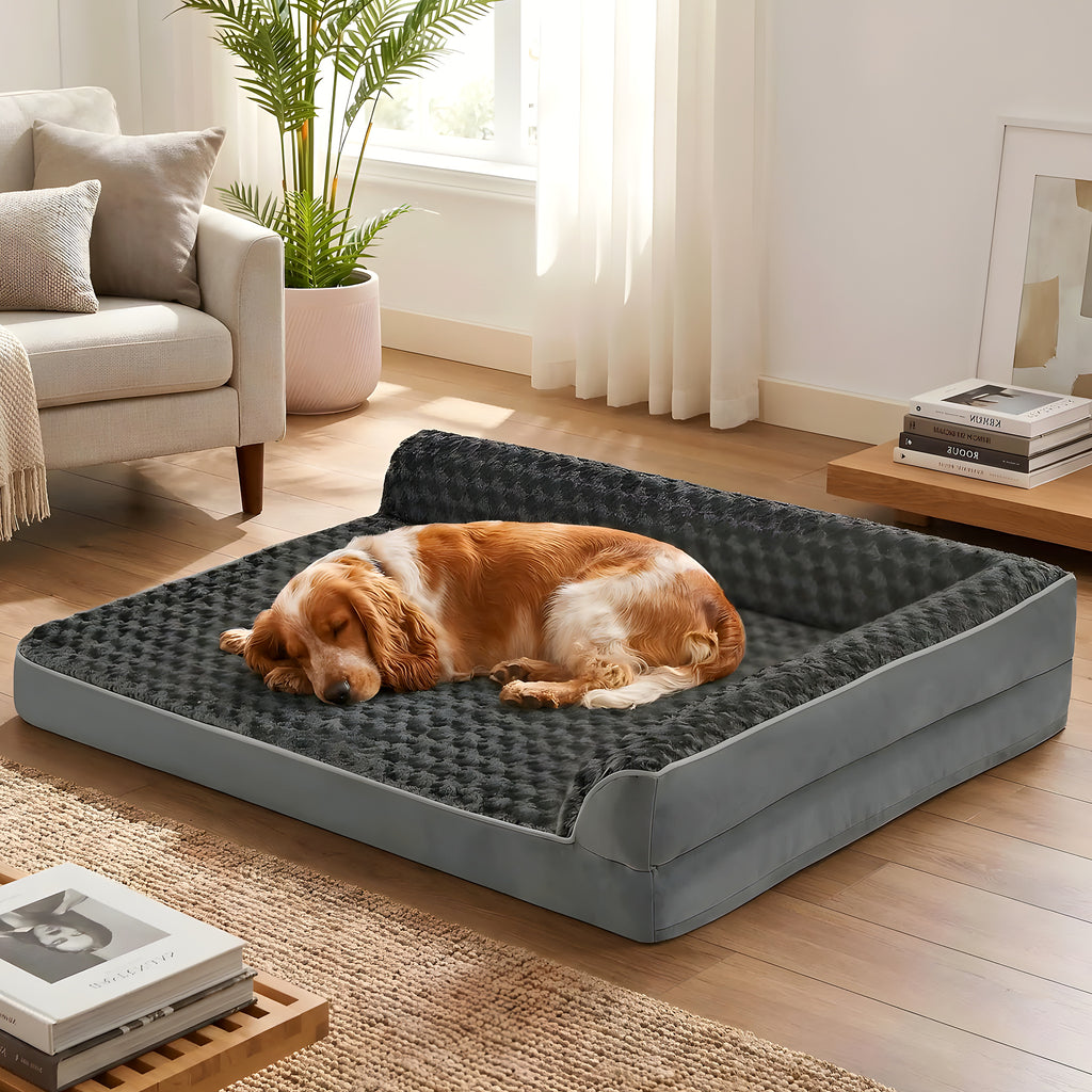 Lit-canapé orthopédique pelucheux pour chien, 3 tailles