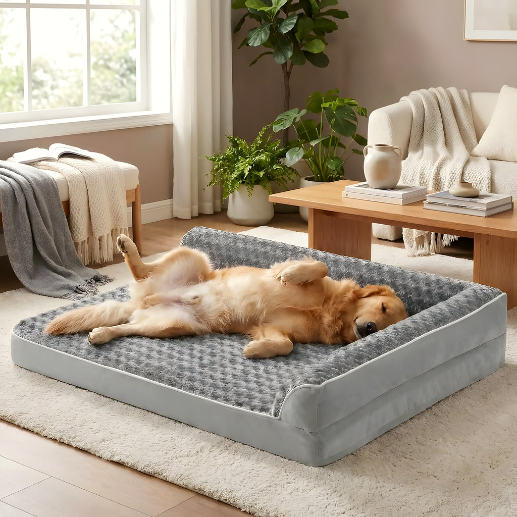 Lit-canapé orthopédique pelucheux pour chien, 3 tailles