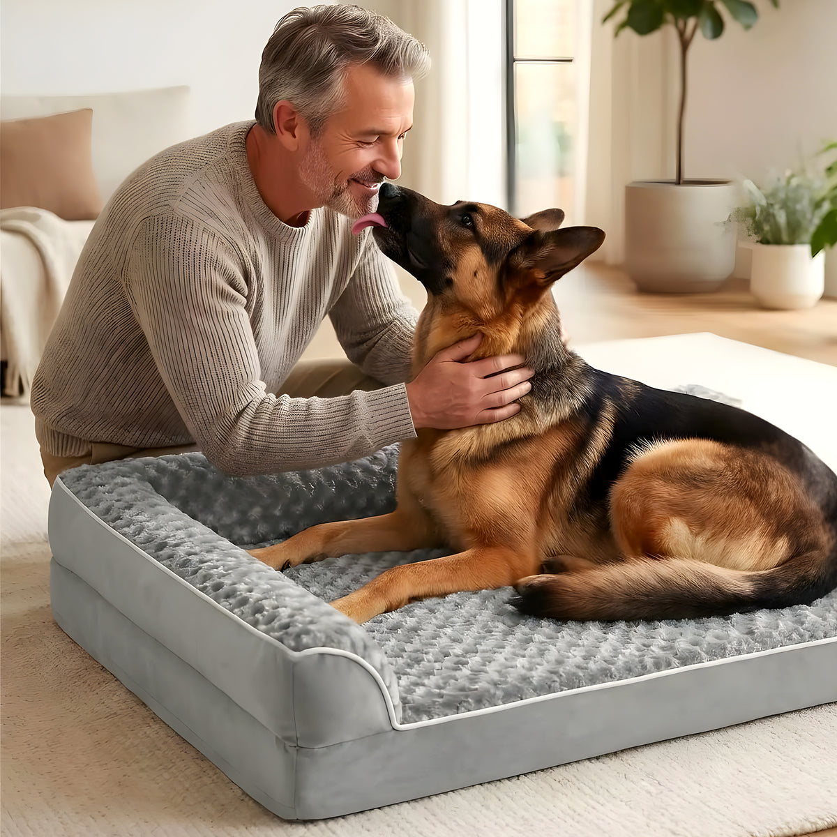 Lit-canapé orthopédique pelucheux pour chien, 3 tailles