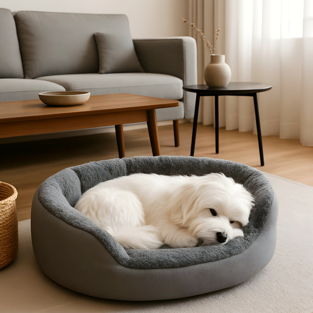 Lit cocon en peluche pour petit chien, gris ou rose