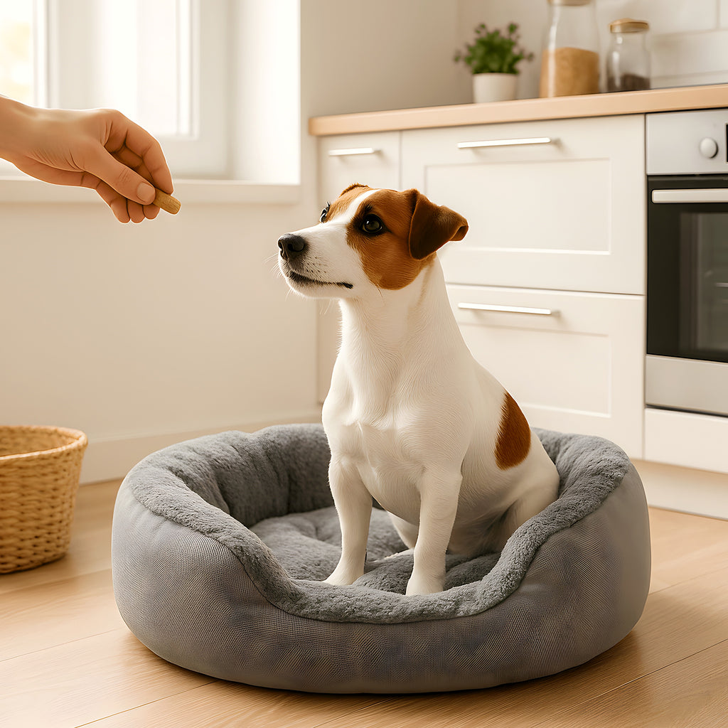 Lit cocon en peluche pour petit chien, gris ou rose