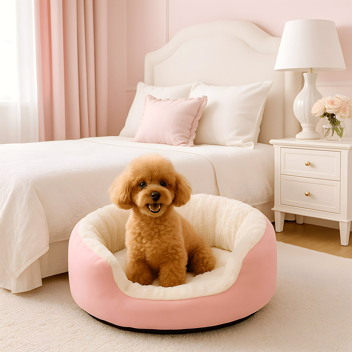 Lit cocon en peluche pour petit chien, gris ou rose