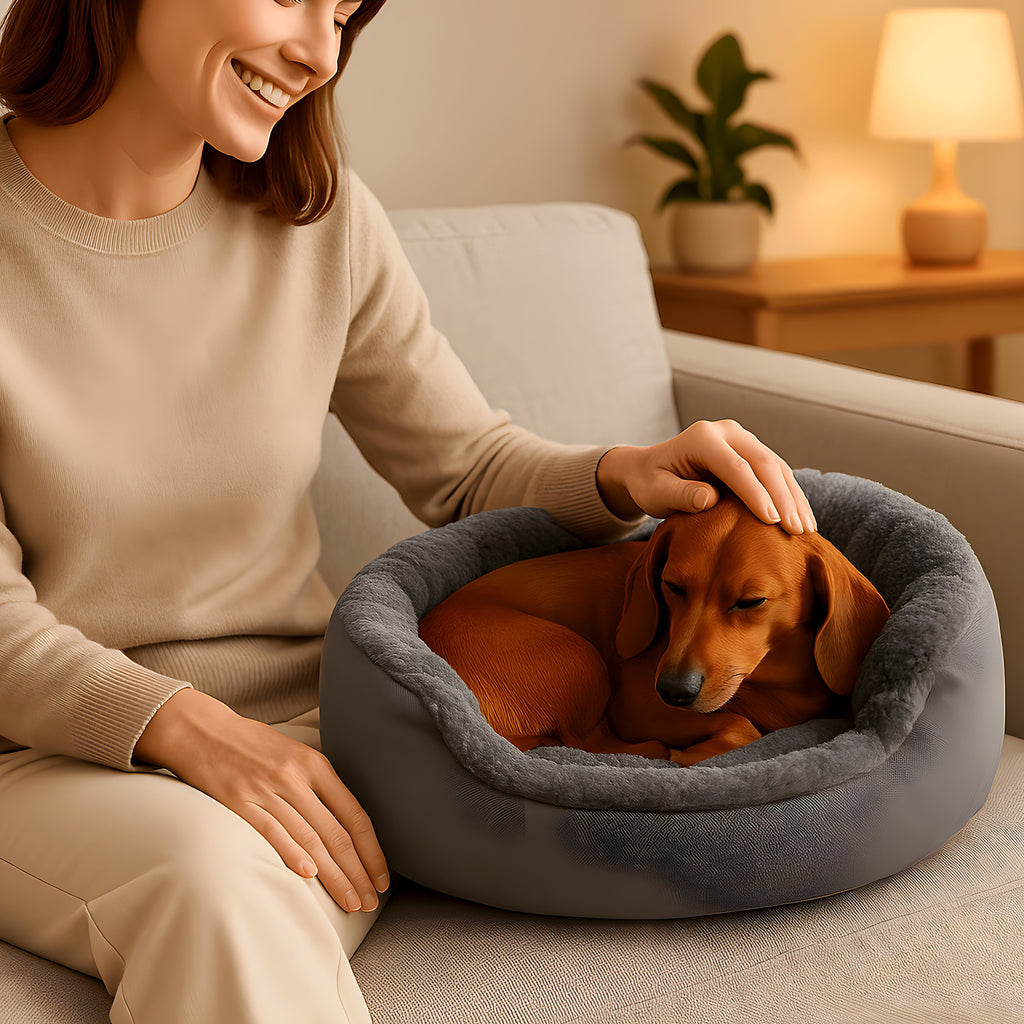 Lit cocon en peluche pour petit chien, gris ou rose