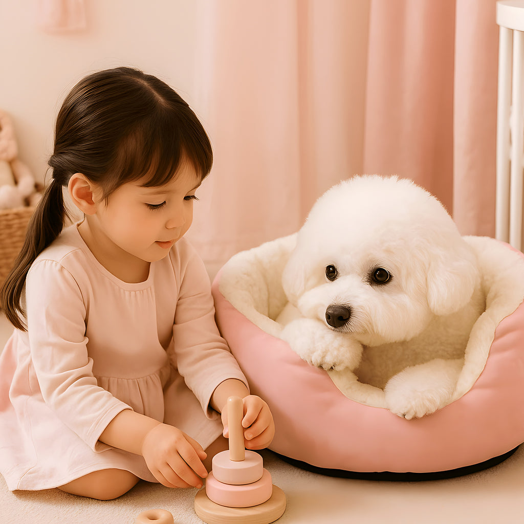 Lit cocon en peluche pour petit chien, gris ou rose