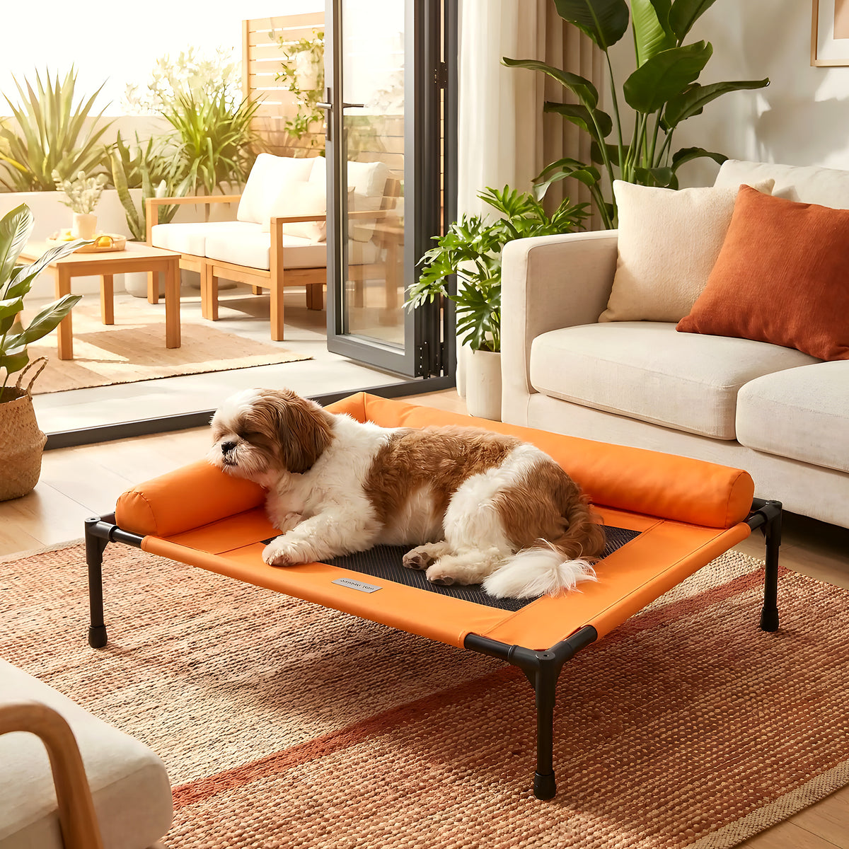 Lit de camp avec traversin en L pour chien, 3 coloris