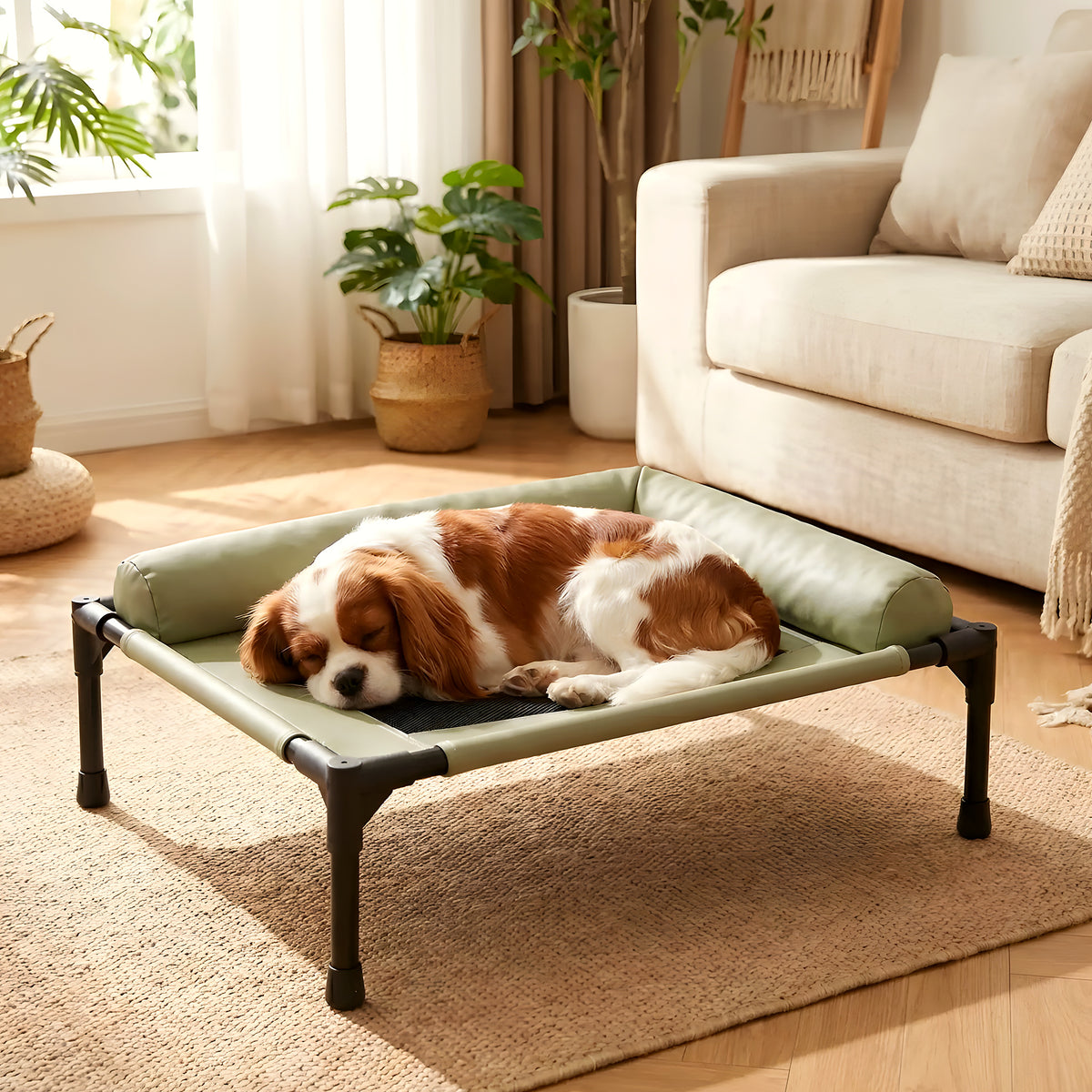 Lit de camp avec traversin en L pour chien, 3 coloris